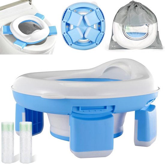 Kinderpotje - Opvouwbaar reispotje - Autostoeltje voor baby's - Draagbaar toilet voor buiten - Geschikt voor kamperen en reizen - Veilig PP-materiaal - Blauw en wit
