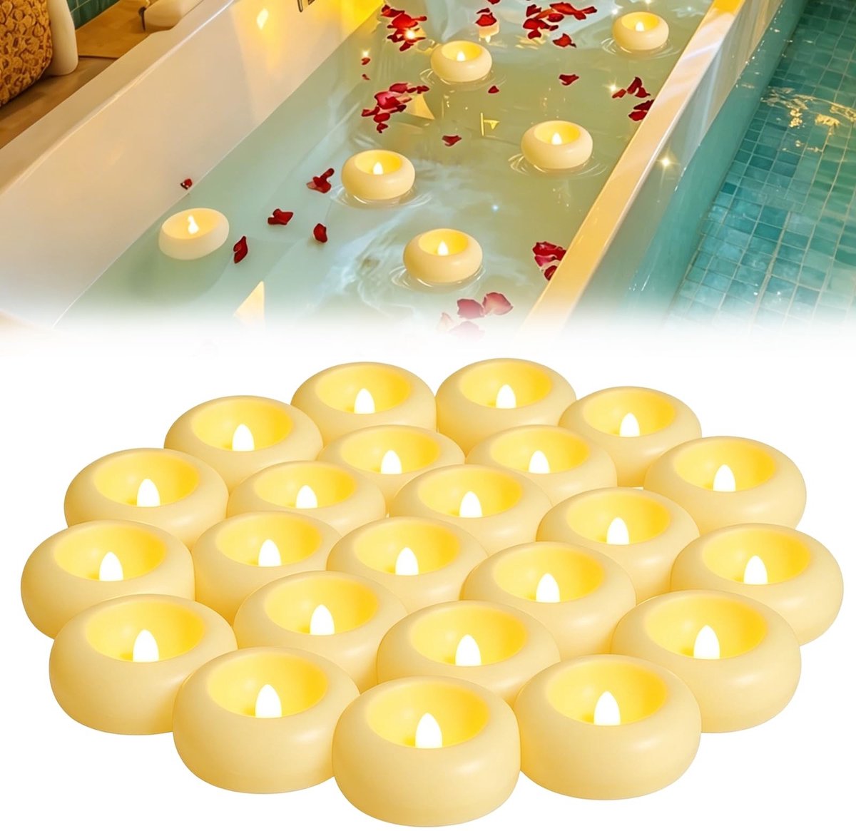 Omgoods - 24 Stuks LED Drijvende Kaarsen met Flickering Effect
