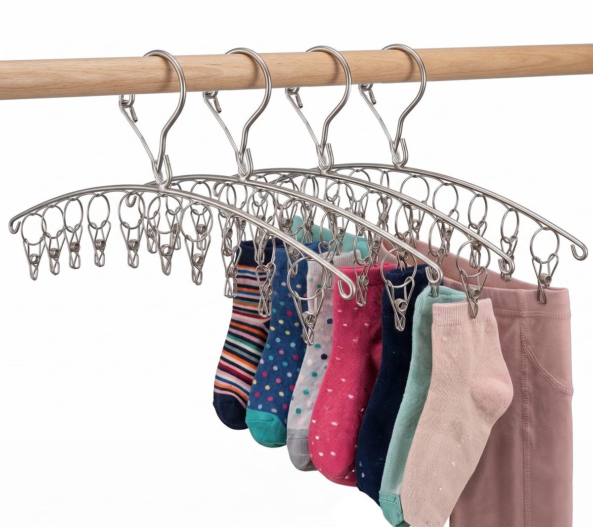 Omgoods - Roestvrijstalen Sokkenhouder - 4 Stuks met 40 Clips