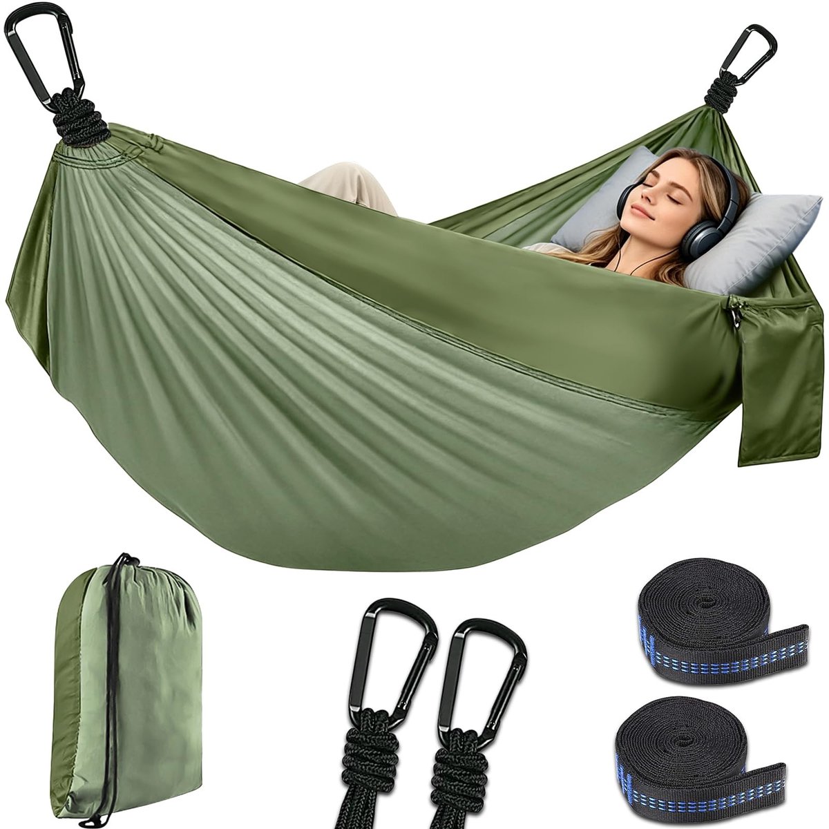 Omgoods - Outdoor Camping Hangmat - Dubbel 300 x 200 cm - Lichte Parachutenylon voor 300kg