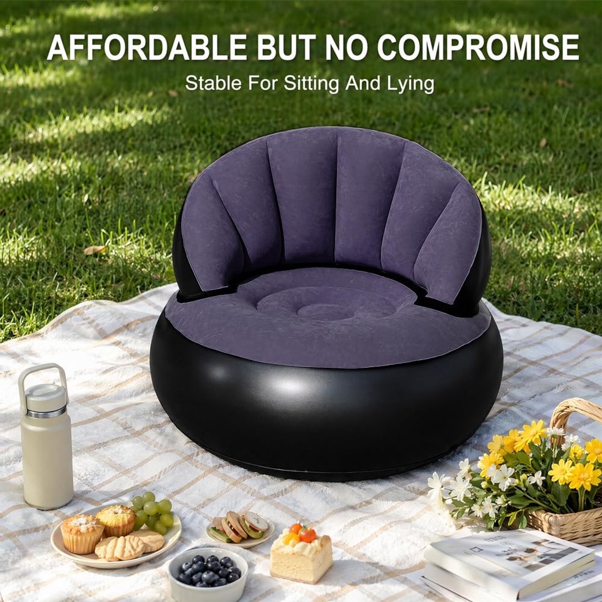 Omgoods - Opblaasbare Sofa 2-in-1 - Waterdichte Air Chair met Pomp voor Binnen en Buiten (Donkerblauw)