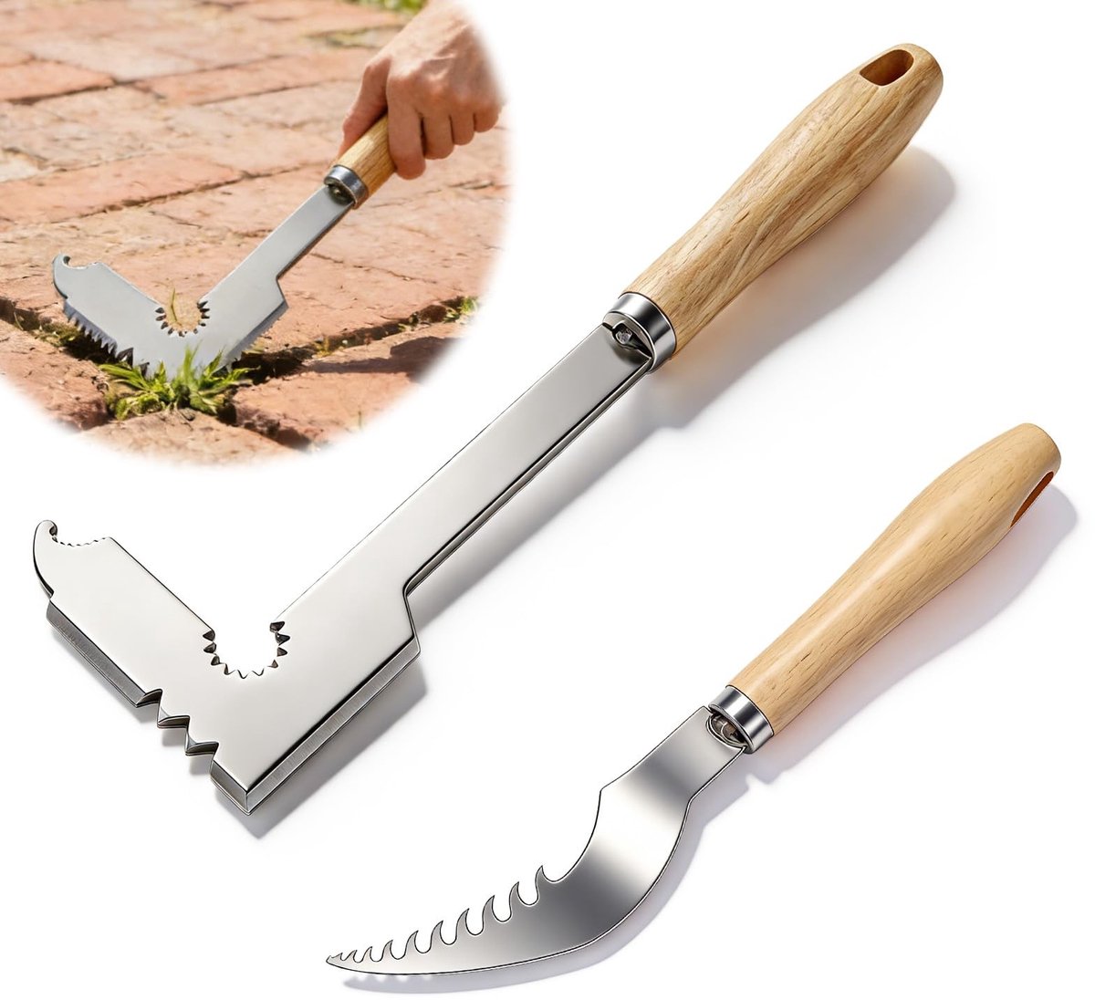 Omgoods - 2-delige Voegenkrabber en Onkruidsteker Set met Houten Handvat