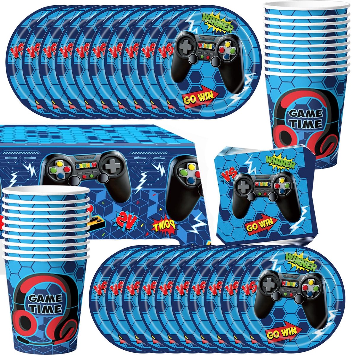 Omgoods - Serviesset voor Verjaardagsfeestje - 61-delig Videogame Thema