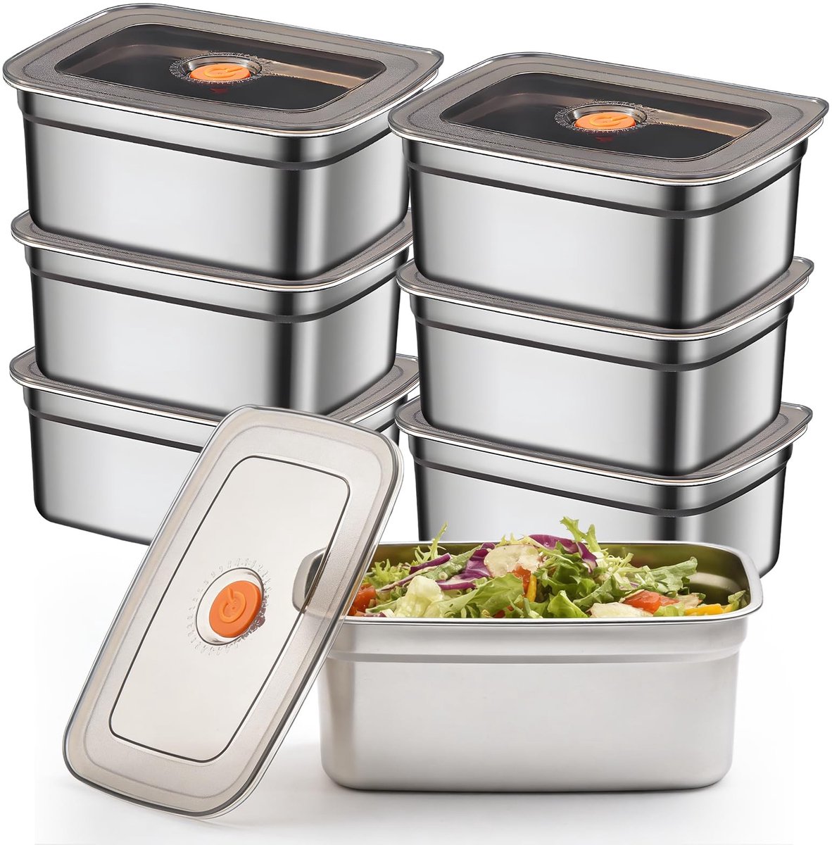 Omgoods - Set van 6 RVS Voedselopslagboxen met Deksel 1000ml
