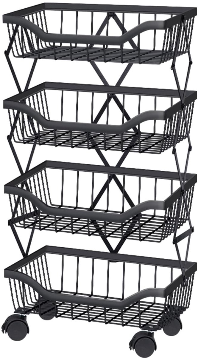 Omgoods - 4-laagse Stapelbare Metaal Wire Opbergtrolley met Wielen