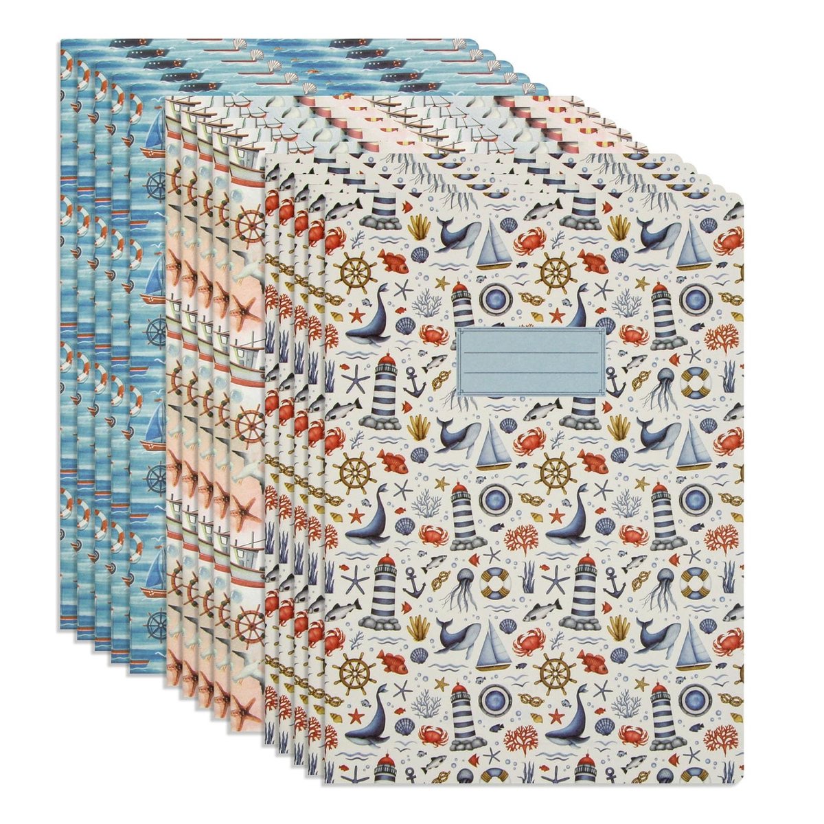 Omgoods - Set van 15 A4 Gelinieerde Notitieboeken met Maritieme Ontwerpen