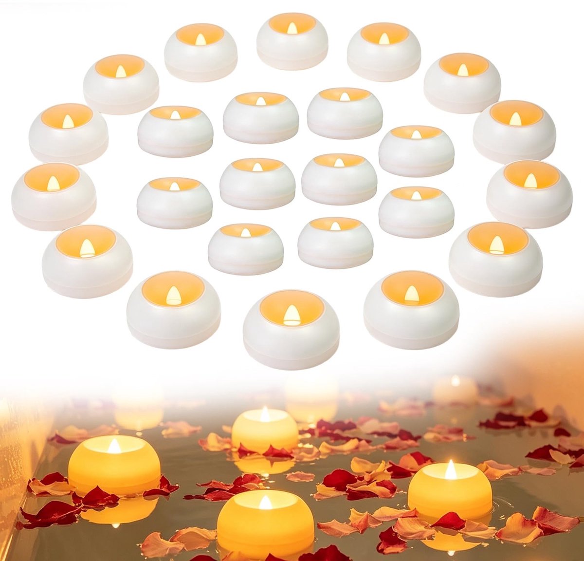 Omgoods - Set van 24 Drijvende LED Kaarsen met Vlam Effect voor Bad en Tuin
