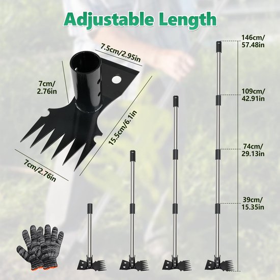 Omgoods - Lange Handgreep Onkruidtrekker, 2-in-1 Tuinhark en Tuinhak, 150cm — afbeelding 2