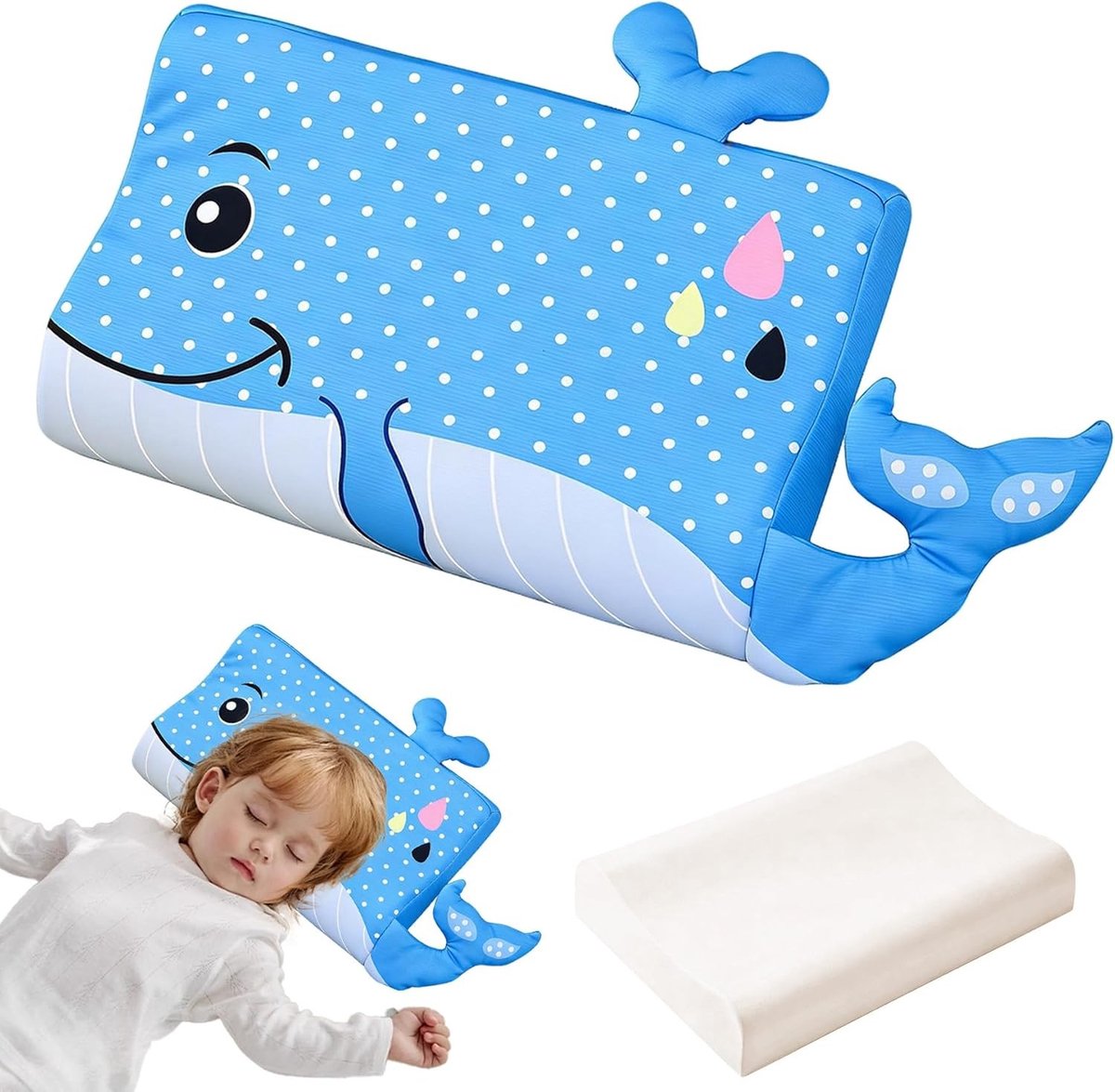 Ergonomisch Kindercushion met Geheugenschuim, Ademend en Huidvriendelijk, Schattig Dierontwerp, 45 x 27 cm, Comfortabel en Ondersteunend Kussen voor Kinderen