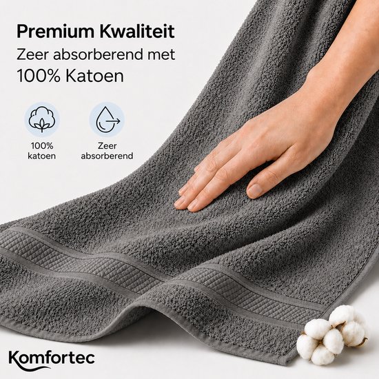 Ensemble de serviettes Komfortec – Set de 8 - 4 serviettes 50x100 cm et 4 draps de bain 70x140 cm - 100 % Katoen - Anthracite et rose