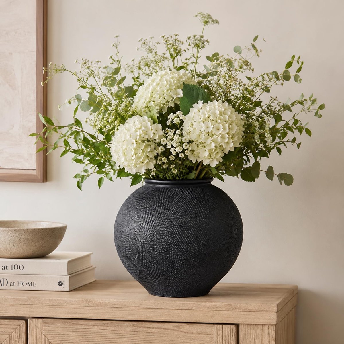 Omgoods - Rustieke Keramische Vaas voor Bloemen, Zwart, 9,1 Inch