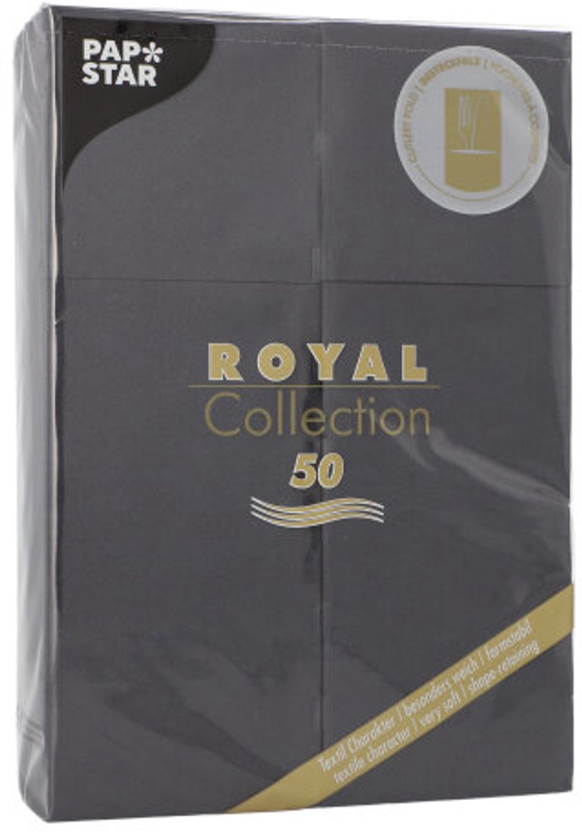 6x 50 Servetten ROYAL Collection 48 cm x 30 cm zwart met bestekvouw