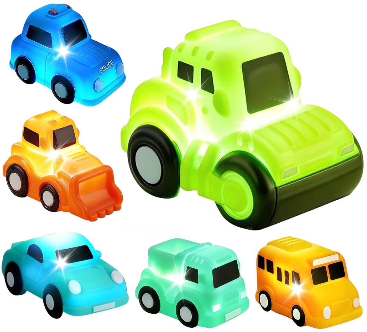 Omgoods - Set van 6 Lichtgevende Bad Speelgoedauto's van Siliconen