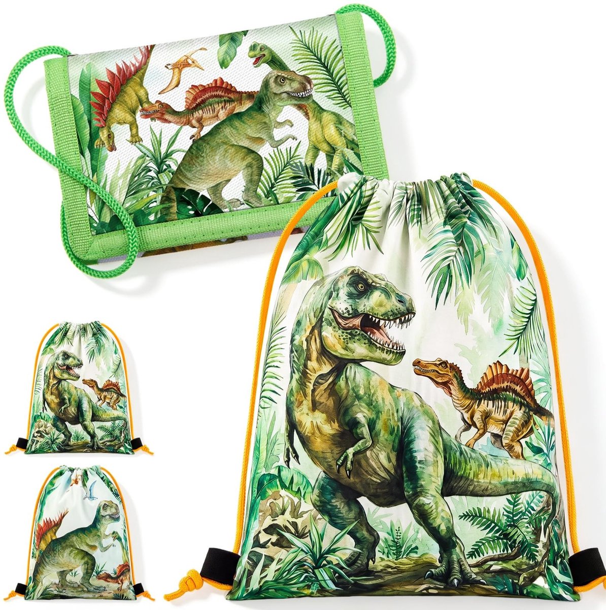 Omgoods - Borsttas voor Kinderen - Dinosaurus Sporttas Set met Portemonnee