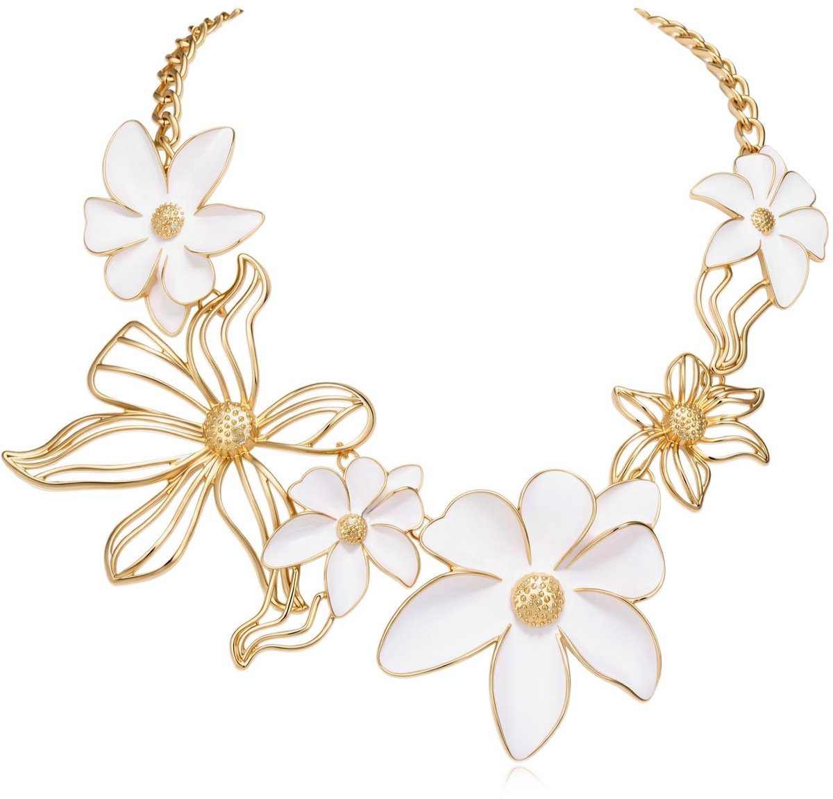 Omgoods - Witte Emaille Bloem Halsketting in Boho-Stijl