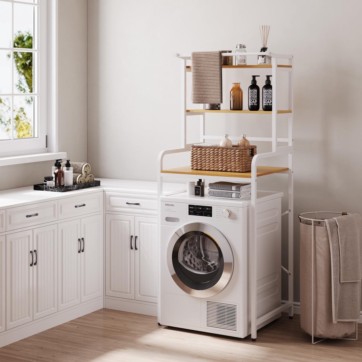 Omgoods - Wasmachine Rek met 3 Niveaus en Zwart Staal