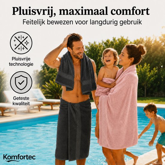 Ensemble de serviettes Komfortec – Set de 8 - 4 serviettes 50x100 cm et 4 draps de bain 70x140 cm - 100 % Katoen - Anthracite et rose