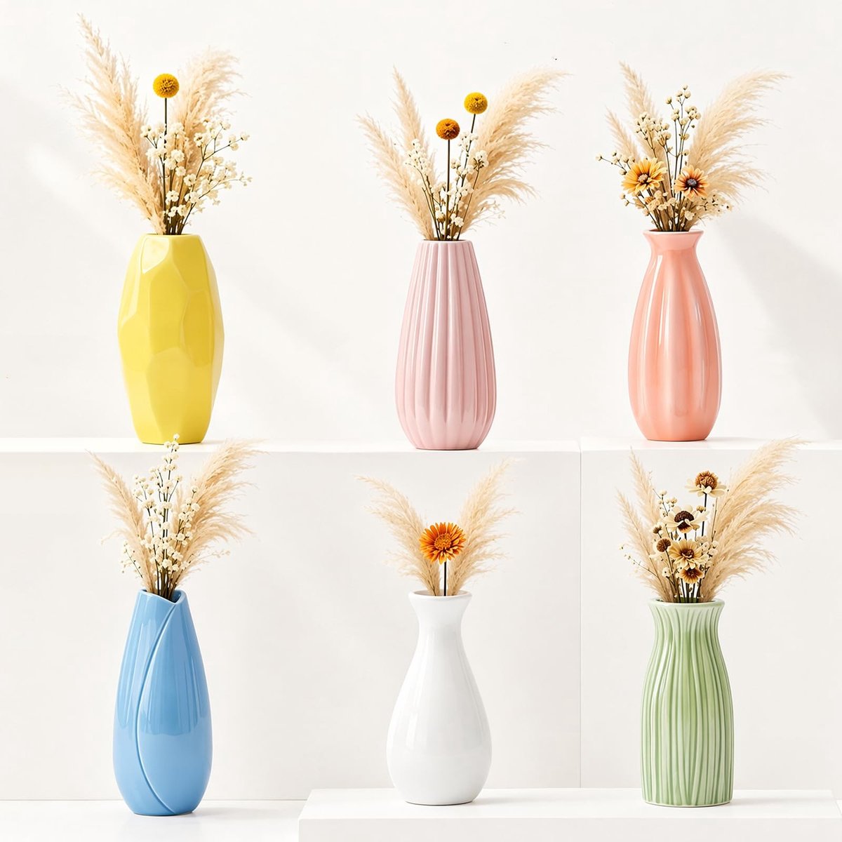 Omgoods - Set van 6 Kleurige Keramische Vazen voor Bloemen