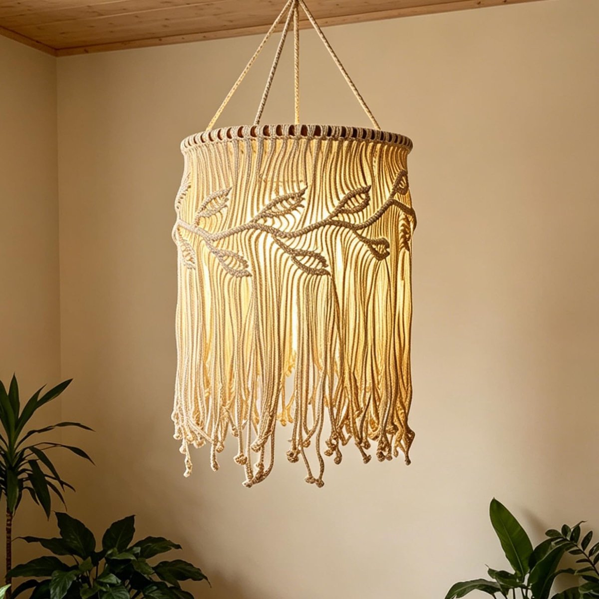 Omgoods - Handgeweven Macramé Lampenkap voor Bohemian Sfeer in Huis