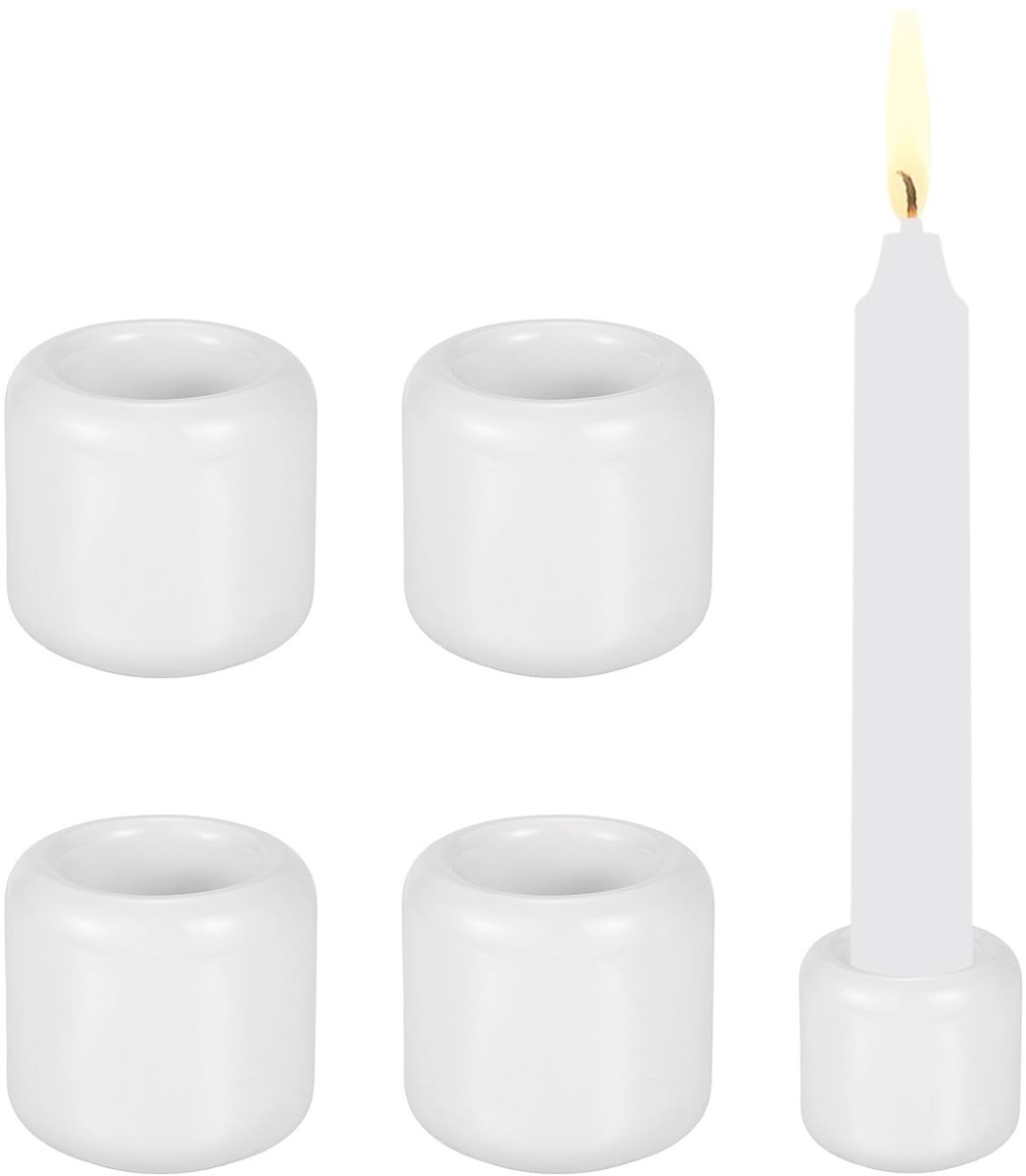Omgoods - Set van 5 Mini Keramische Kaarsenhouders voor Meditatie en Decoratie in Wit