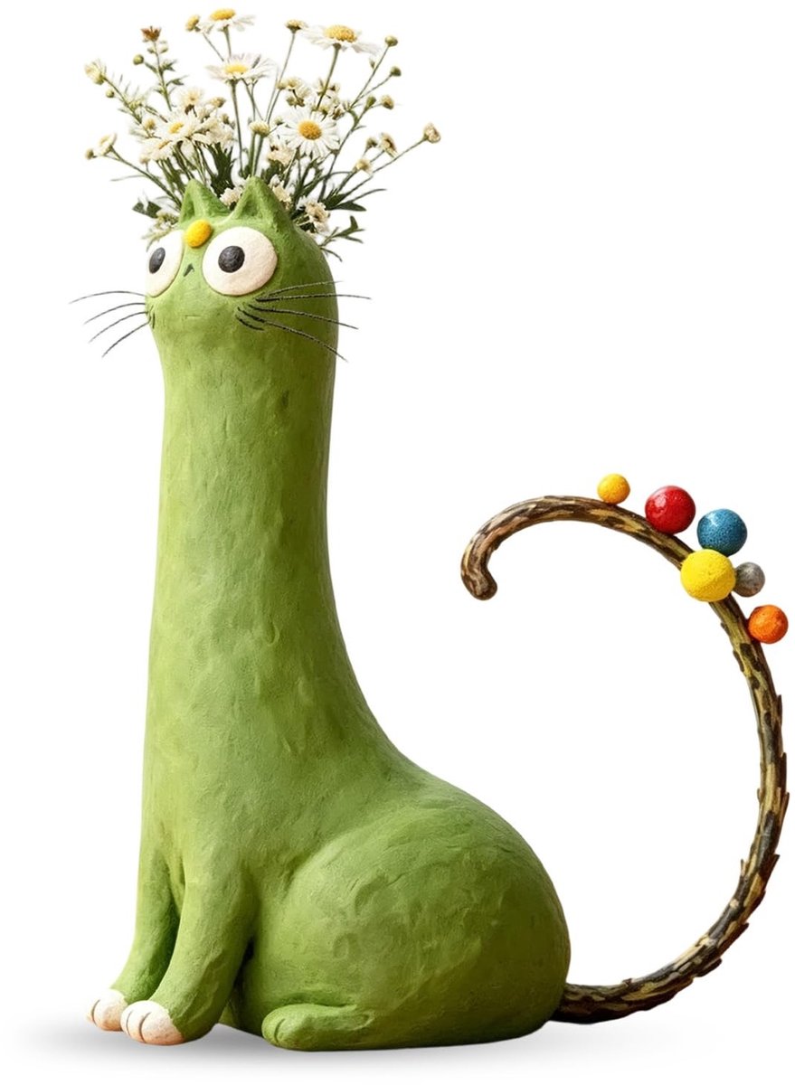 handgemaakte grappige kattenvaas, desktop kattenvaas, whimsical decor vaas, geschikt voor bloemen, plank, schoorsteenmantel, bruiloft, slaapkamer, eettafeldecoratie (lichtgroen)