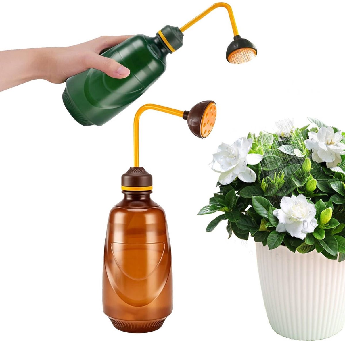 Omgoods - Set van 2 Kleine Gieters voor Planten - 450 ml - Bruin en Groen