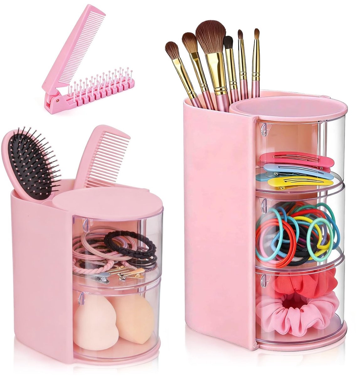 Omgoods - Make-uptafelorganizer - 2 en 3 Niveaus voor Haaraccessoires en Cosmetica (Roze)
