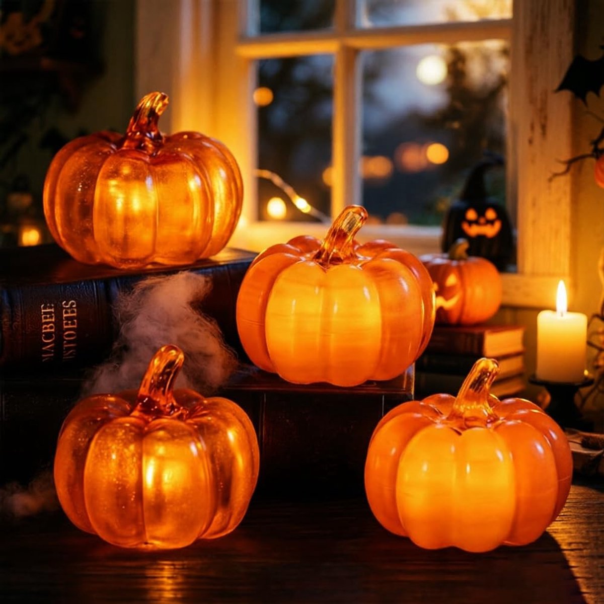 Omgoods - Pompoendecoratie met LED Licht, 4 Stuks voor Herfst