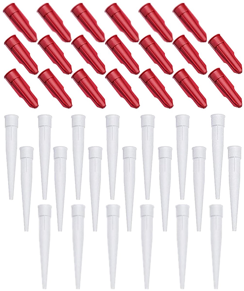 Caulking nozzles set 30 stuks - witte siliconen nozzels - met rode afsluitdoppen - ideaal voor precisieafdichting - ShopVlot