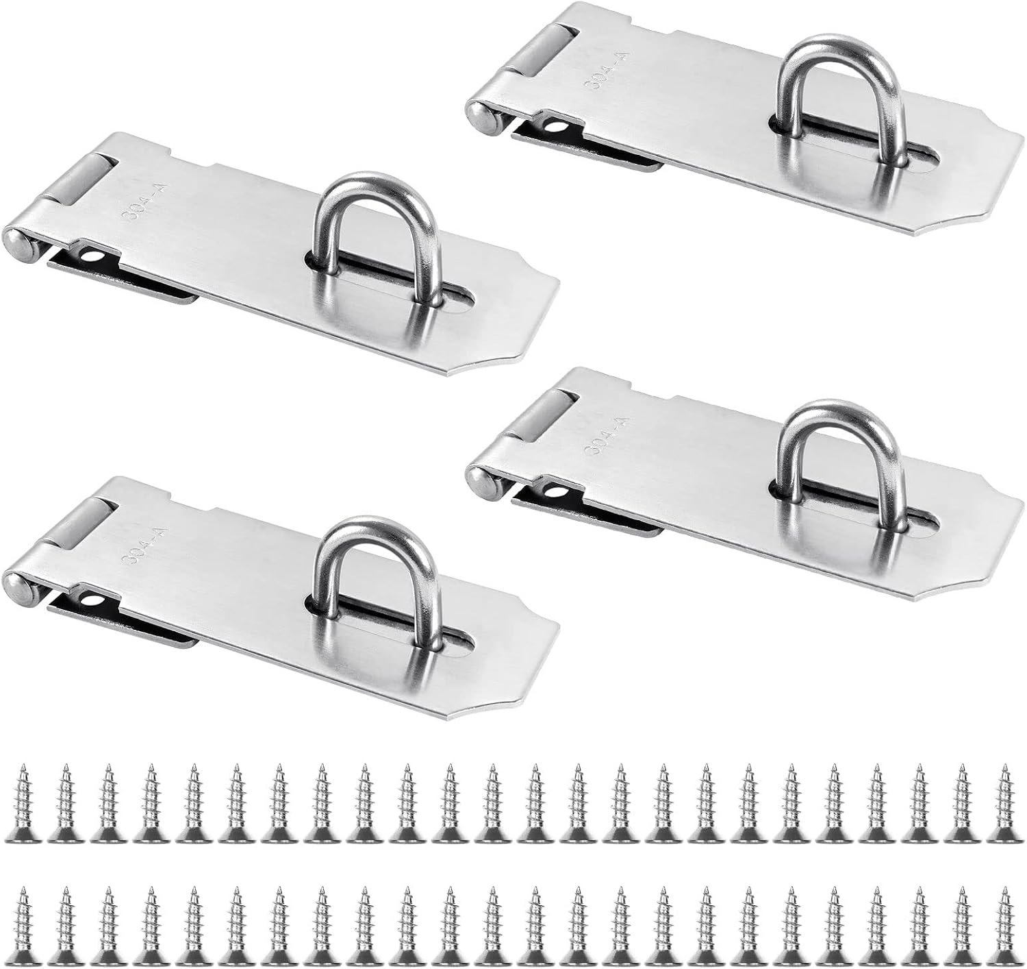 SnelShoppen - 4 Stuks Hangsloten 10 cm RVS Hangslot met 36 Schroeven voor Tuindeuren, Kasten, Binnen- en Buitengebruik, Roestvrij Staal, Veiligheid, D