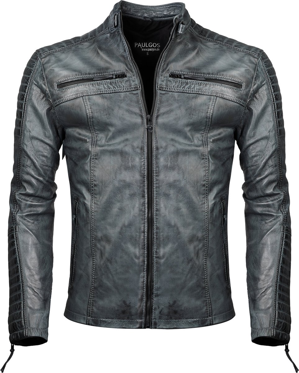 PAULGOS Heren Leren Jas, Echt Leren Jas, Tussenjas, Modieus in 5 Kleuren, Maten S-7XL, Model 1