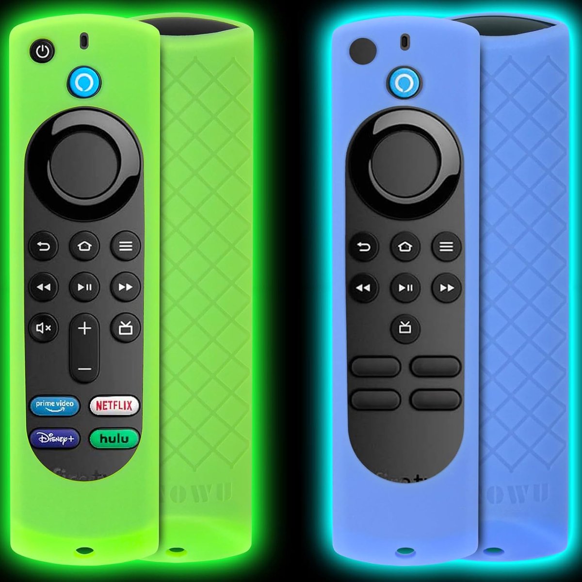 SnelShoppen - 2 Stuks Universele Silicone Hoes Glow in het Donker Geschikt voor Firestick 4K Alexa Stem afstandsbediening met Lanyard (Groen & Blauw)
