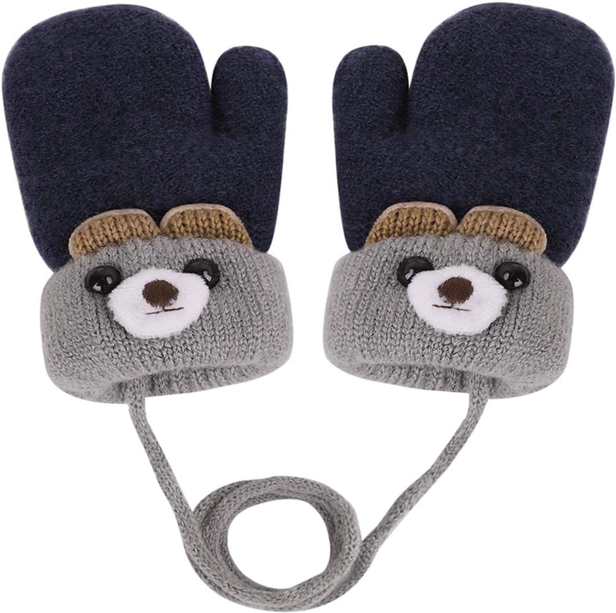 Baby winterwanten gebreide handschoenen met fleece gevoerde wanten met hangende hals voor babyjongens meisjes 0-3 - ShopVlot