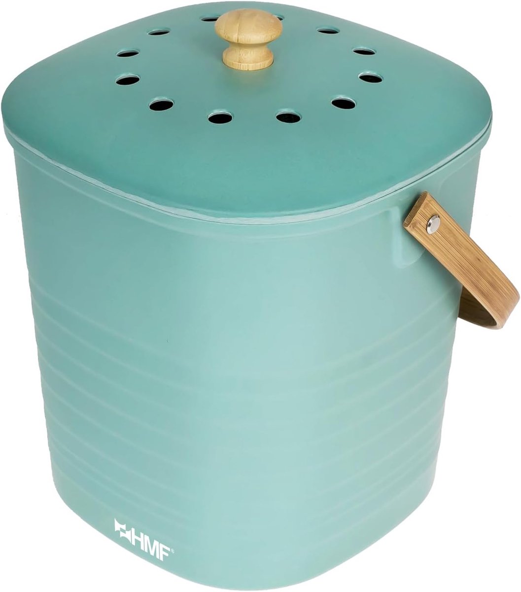 SnelShoppen - Duurzame bio-afvalemmer keuken, geurdichte compostemmer met deksel, 6 liter, groen, ideaal voor composteren, keuken, milieuvriendelijk