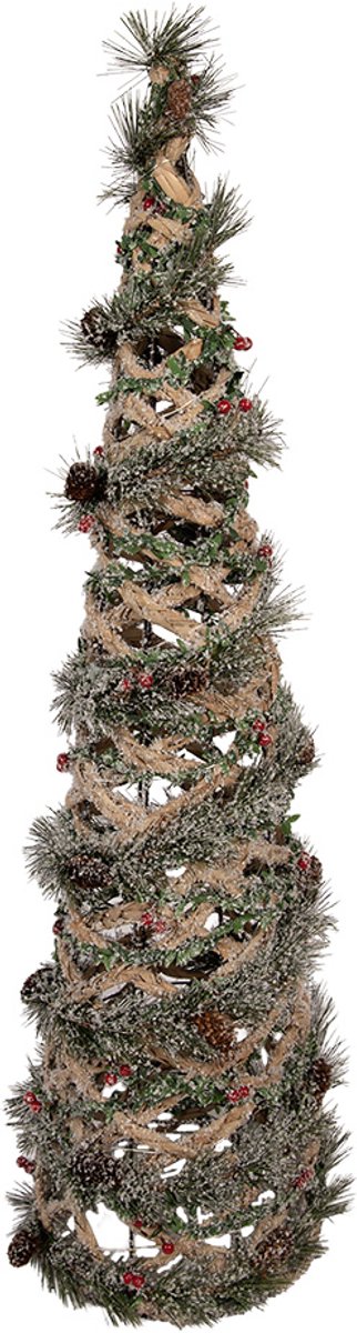 Clayre & Eef Kerstdecoratie met LED-verlichting Kerstboom Ø 28x99 cm Groen Rotan