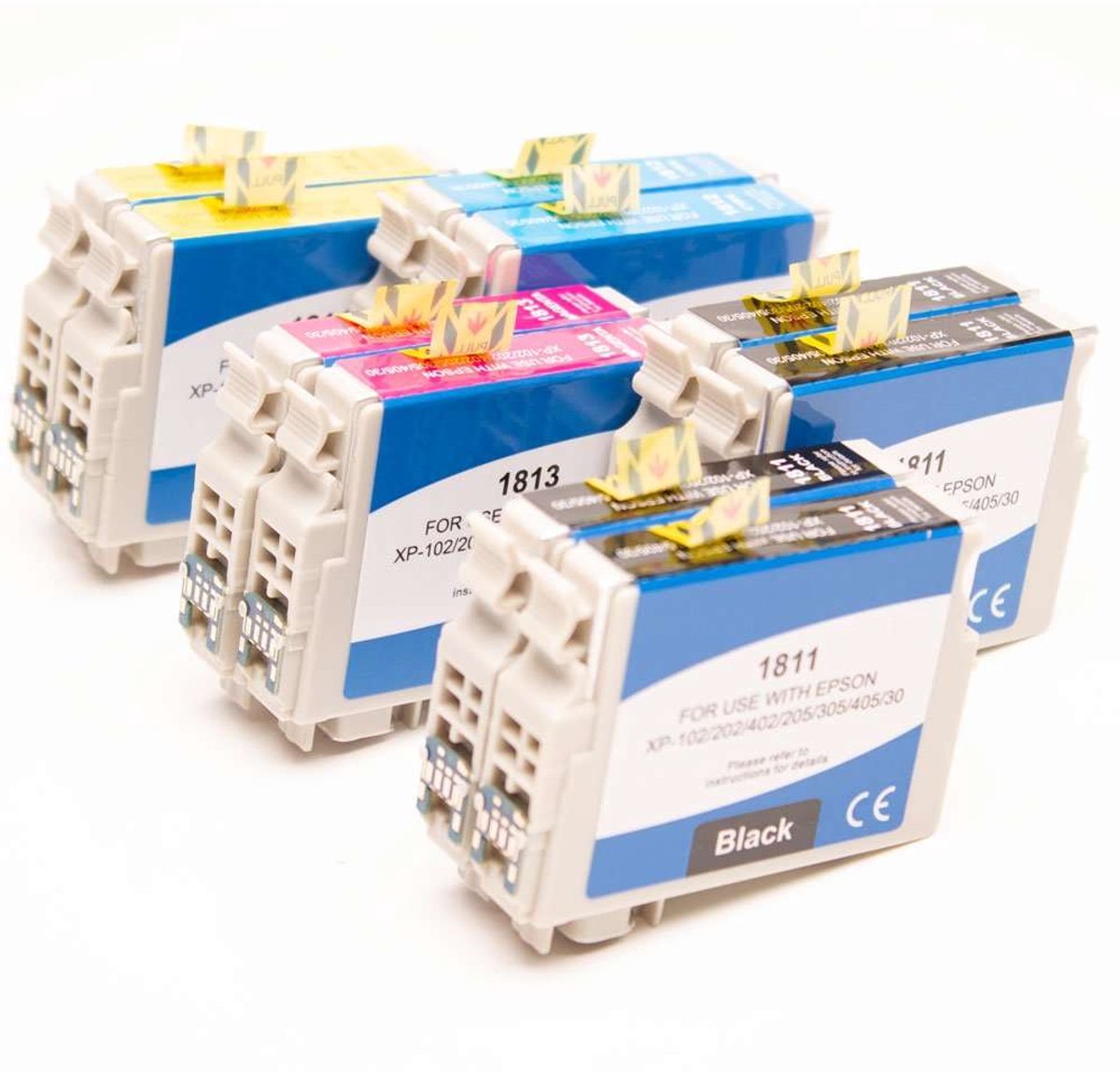 Epson 18XL / C13T18124010 - Inktcartridge Multipack 10-delig - 5x Zwart, 1x Cyaan, 1x Magenta, 1x Geel, 2x Cyaan|geel|magenta|zwart - Huismerk Compatible - Geschikt voor Epson Expression Home XP102 Epson Expression Home XP202