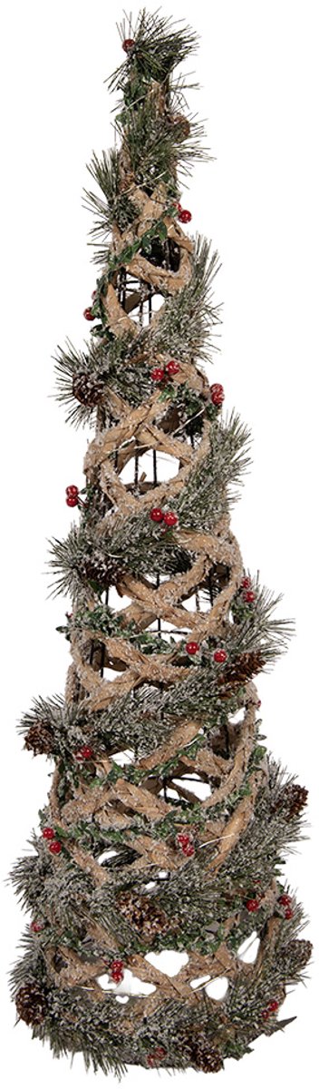 Clayre & Eef Kerstdecoratie met LED-verlichting Kerstboom Ø 20x61 cm Groen Rotan