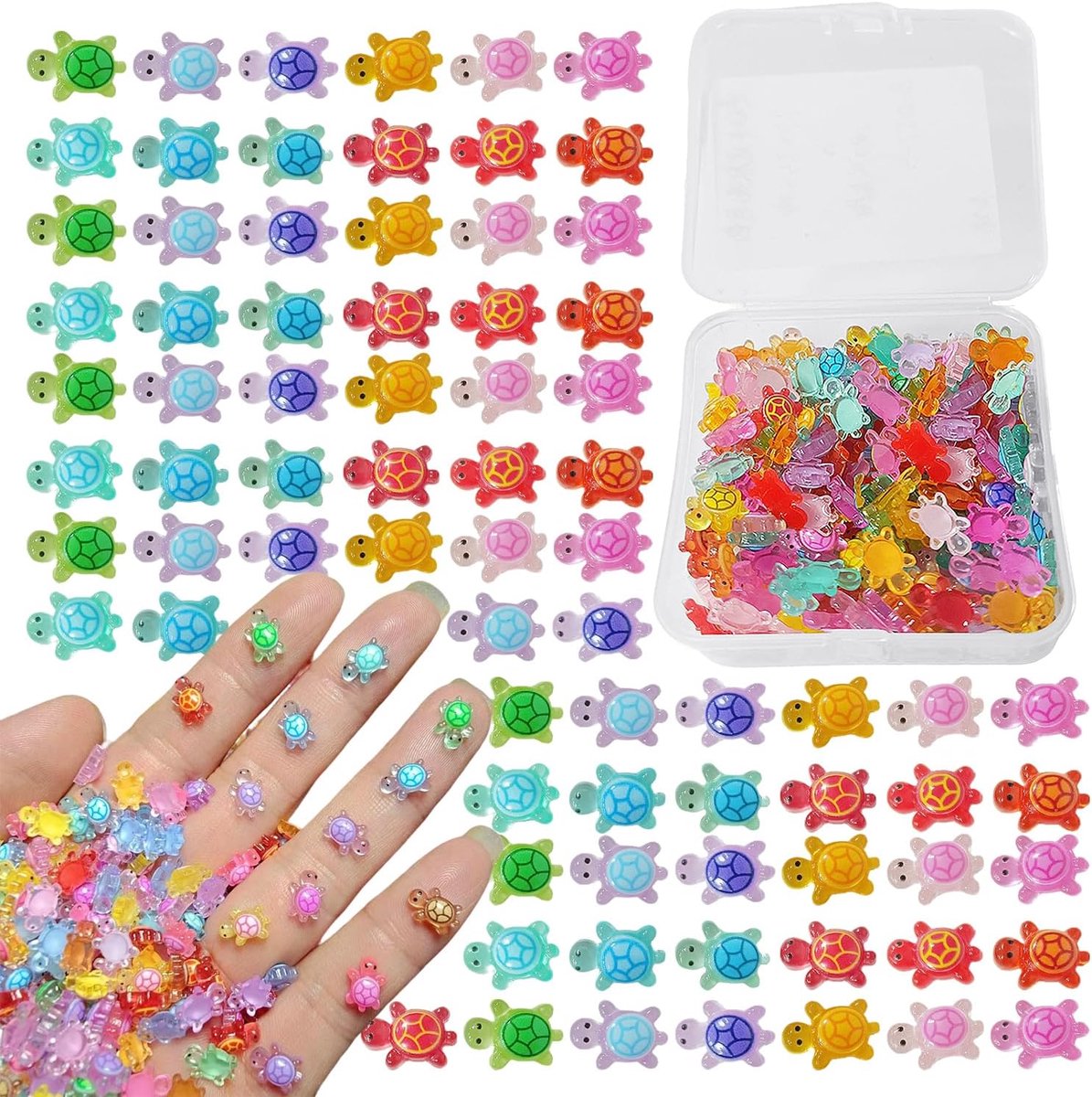 SnelShoppen - Pack van 200 miniatuur schildpadden van hars | Duurzaam materiaal, kleurrijke stijlen, voor mini tuinen, bureau aquaria, multifunctionel