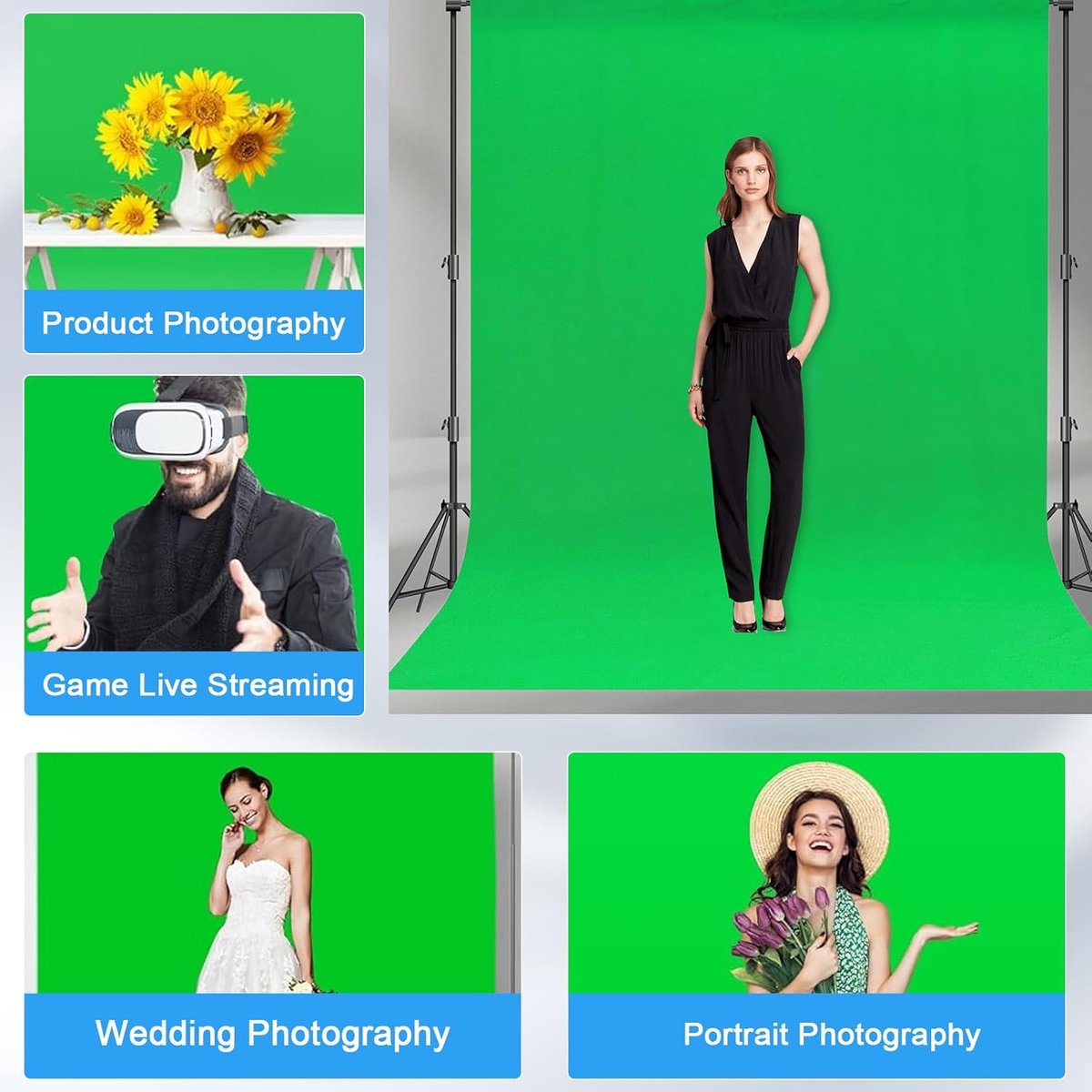 SnelShoppen - Groene 10x10ft/3x6m Fotografie Achtergrond - Polyester Fotobehang voor Fotoshoot, Feest, YouTube Video, TV, Zoom - Kreukvrij en Wasbaar