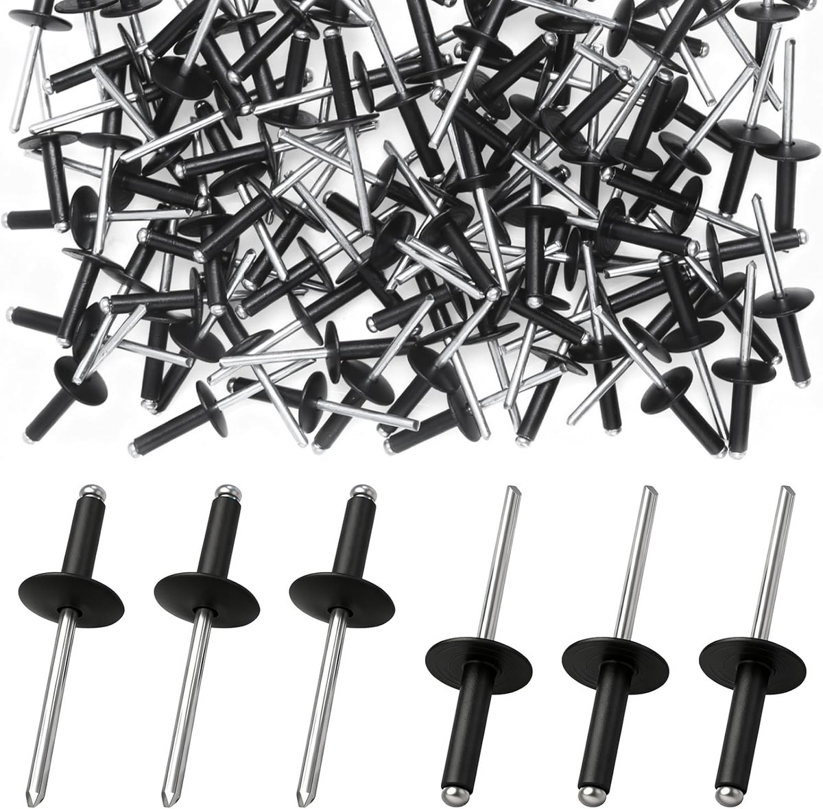 SnelShoppen - 120pcs Blind Rivet Set - 4mm x 12mm Aluminium Blind Rivetten met Grote Flens - Zwarte Kop voor Sterke Verbindingen in Bouw, Metaal, Auto