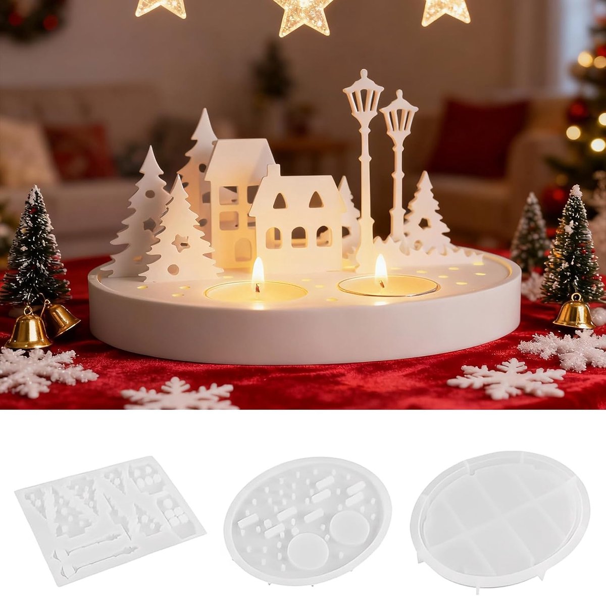 Silicone gietmallen huis met boom - 3 stuks - voor kerst kaarsenhouders - creëer een gezellige sfeer - SnelShoppen