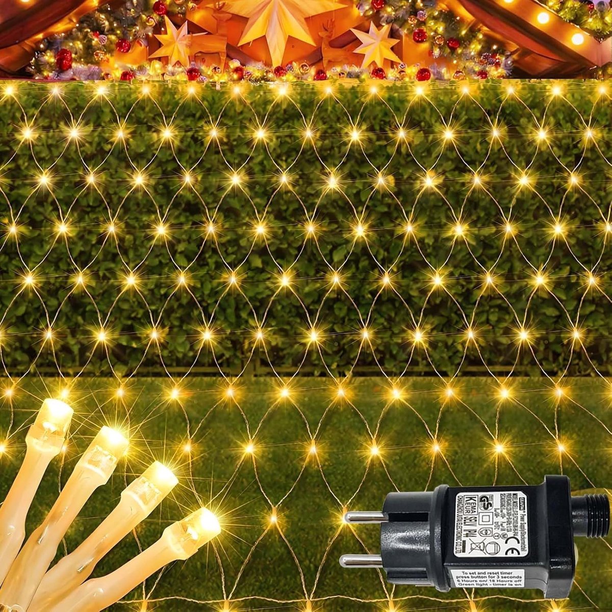 Outdoor 1.5 x 1.5 m 100 LED Outdoor Light Mains Expandable Outdoor Fairy Lights with Timer 9 Modes Indoor Mains for - ShopVlot