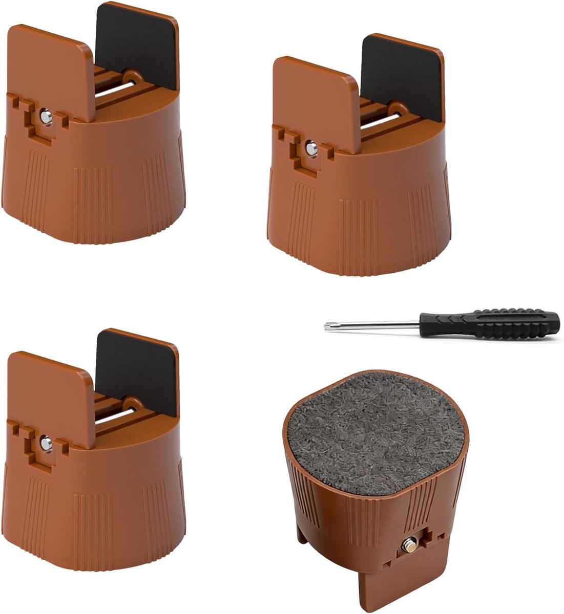 SnelShoppen - 4x Hoogte Verstelbare Bedpoten Vierkant Rond 10 - 60 mm Hoog met Schroefklem voor Bed, Bank, Tafel - Tot 500 kg Draagvermogen