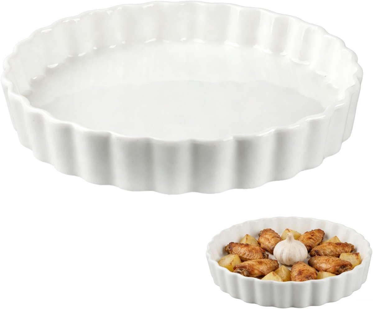 SnelShoppen - 2 Stuks Ronde Keramische Quichevorm 22 cm - Antiaanbak Bakvorm voor Muffins, Botertaarten en Pizza's - Wit Keramiek met Hoogwaardige Hit