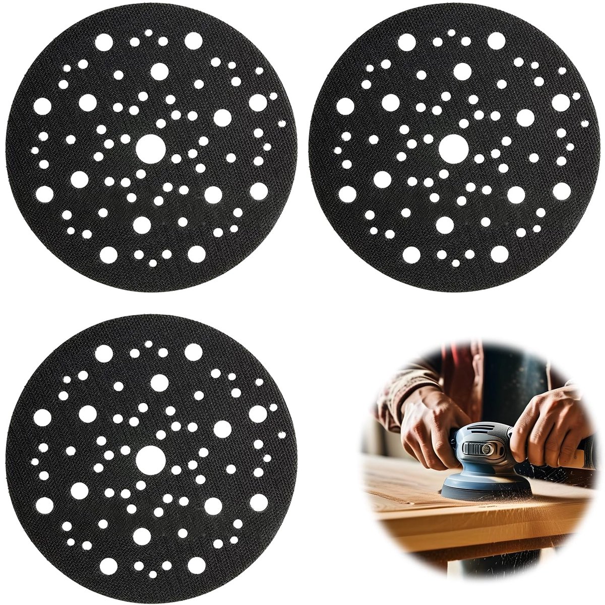 3-Piece Pad Saver ø 150 mm, 70 Holes, Protection for Sandpaper with Coating, Compatible with Mirka 8295610111 - ShopVlot