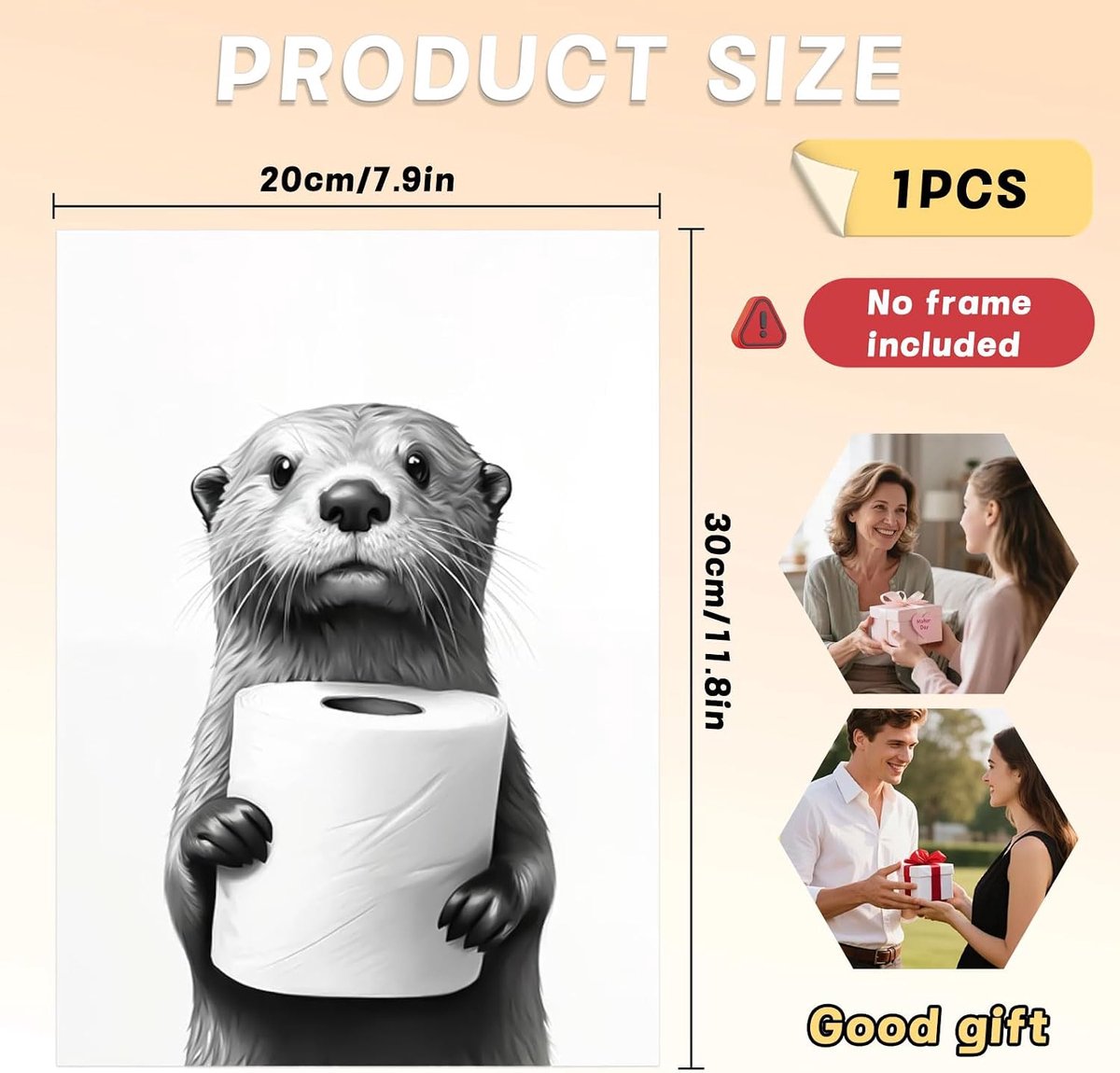 SnelShoppen - Decoratieve Otter Posters voor Badkamer - Grappige Wanddecoratie met Toiletpapier in Hand van een Kleine Otter - 20x30cm - Unieke Badkam