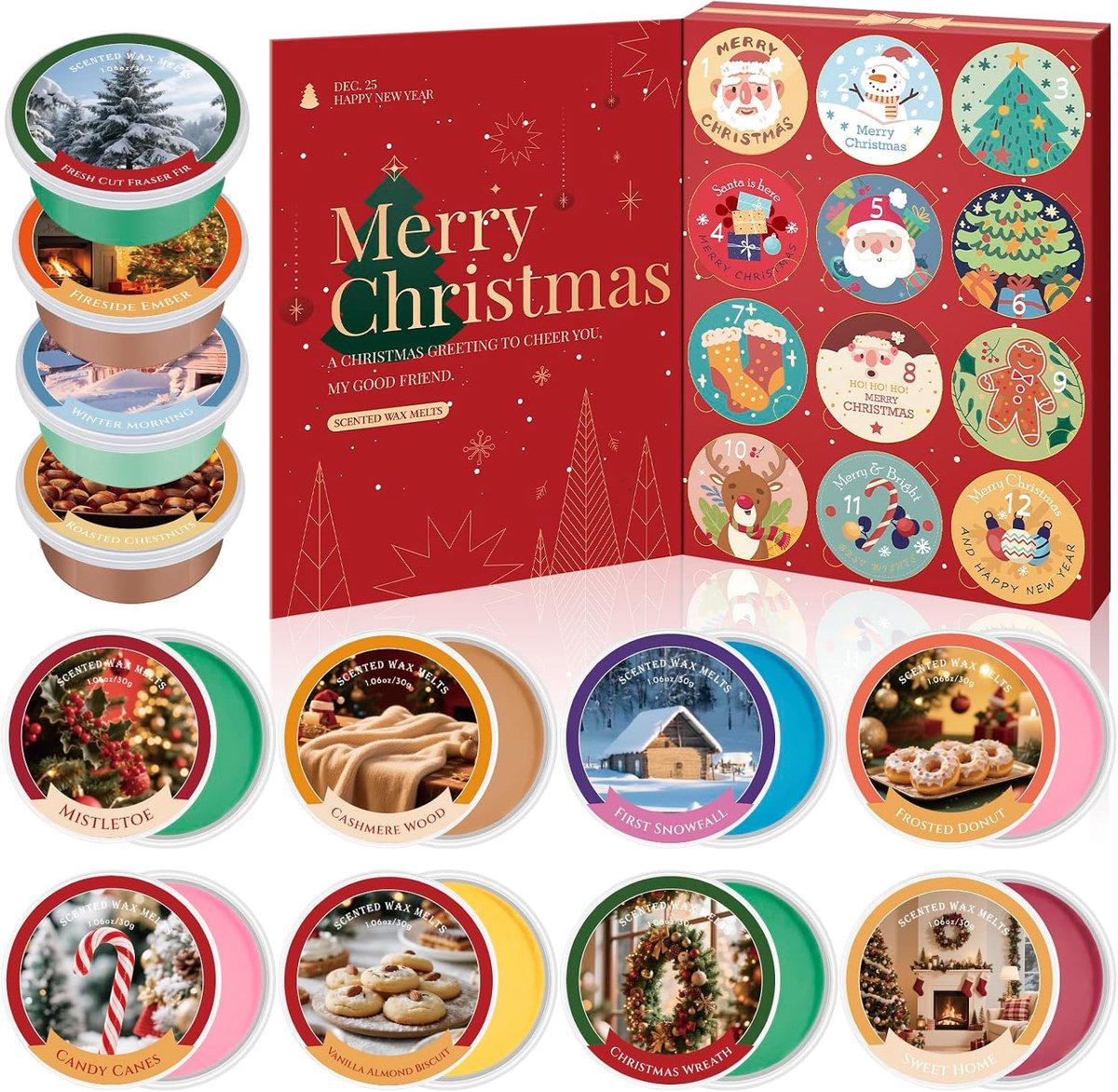 Geuroliën voor geur lamp - 12 stuks advent kalender - natuurlijke soja - kerstgeuren voor huisdecoratie - ShopVlot