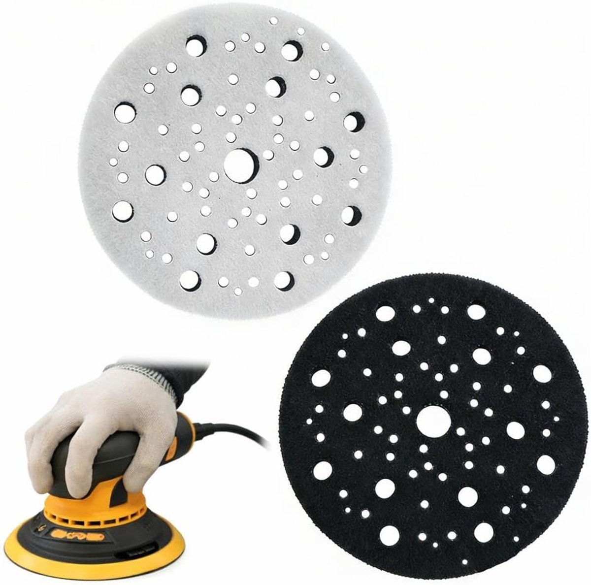 Schuurdiscs 150 mm - 70 gaten - 10 mm dik - voor hout, metaal en kunststof - ShopVlot