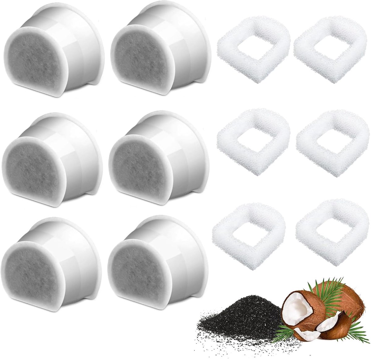 SnelShoppen - Set van 6 Vervangende Koolstoffilters voor Dierenfonteinen, Geavanceerde Reiniging, Drinkwell Filters voor Drinkfonteinen, Koolstoffoamf