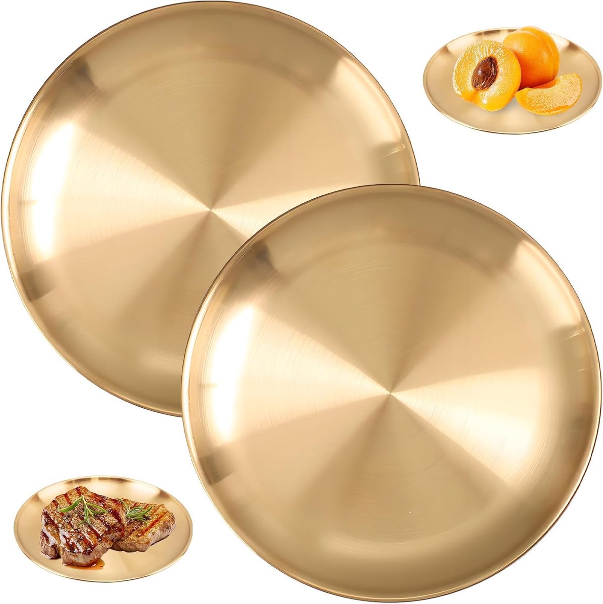SnelShoppen - 2 x Ronde Koperkleurige Campingborden van RVS, 20 cm, Lichtgewicht en Robuust, Perfect voor Feesten, Barbecues en Picknicks